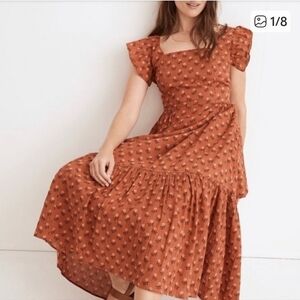 Madewell Rust Midi Dress with Flutter Sleeves